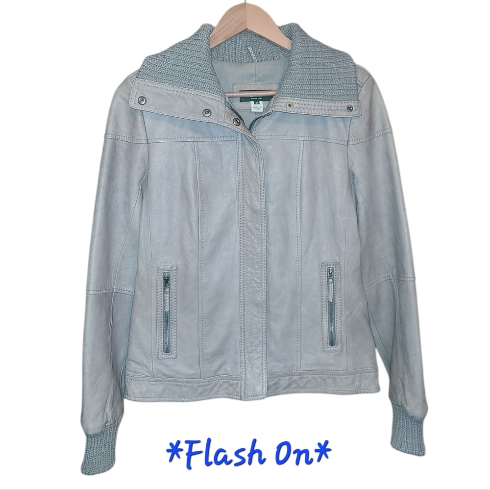Women's Eddie Bauer Lamb Leather Jacket Medium Light Grey - Picture 4 of 15